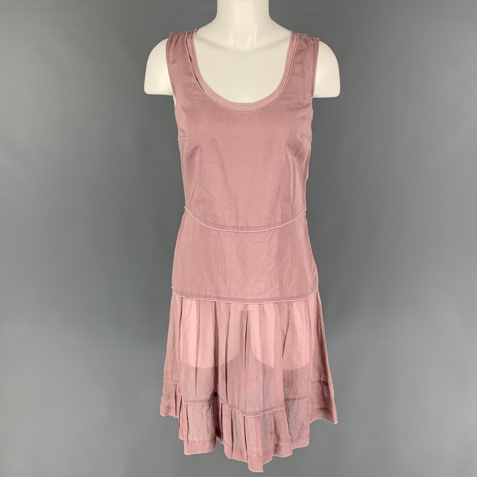 Jil Sander Size 6 Dust Pink Cotton Pleated Sleeveless Dress